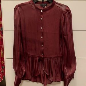 Beautiful, shimmery and sheer 1 State peplum top with lovely shirring detail.